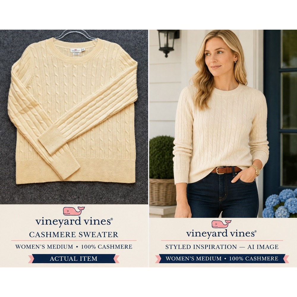 Vineyard Vines Cashmere Sweater Womens Cable Knit Cream Medium Excellent Preppy